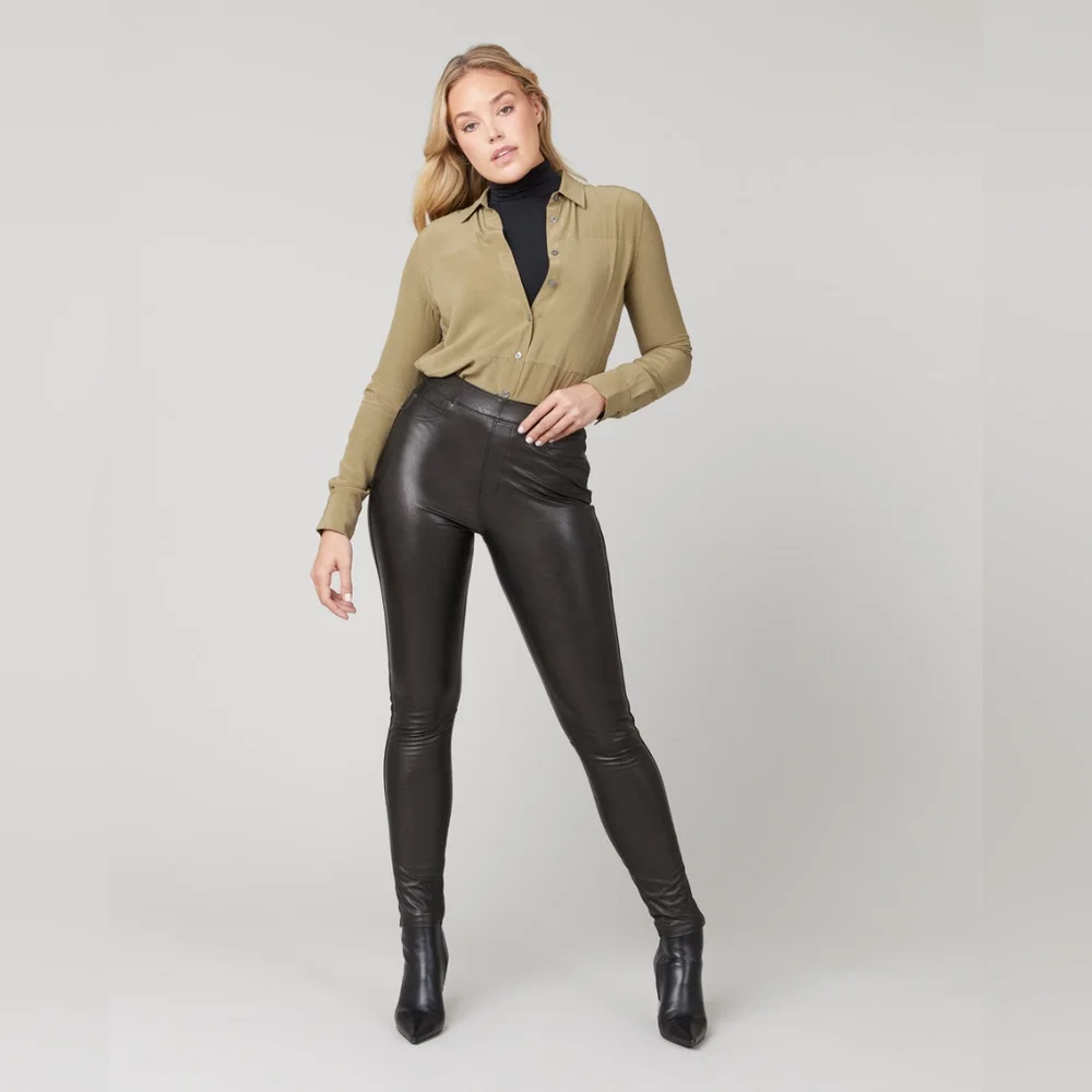 EUC Spanx Leather Like Skinny Ankle Large Pants LP